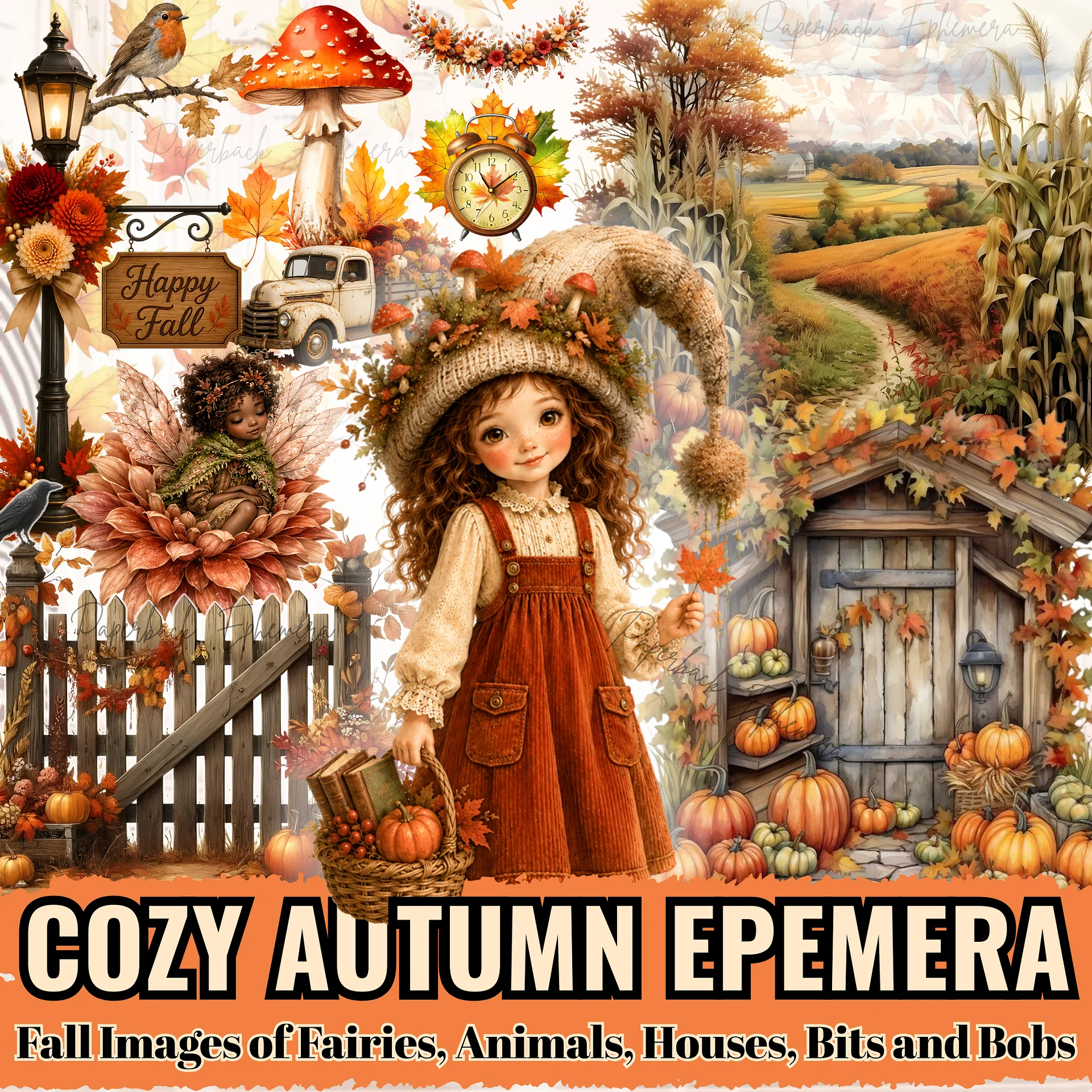 Cozy Autumn Ephemera Bundle, Fall Printable Cutouts, Vintage Harvest Labels and Fussy Cut Collage Kit for Junk Journals, PDF Download product image (1)