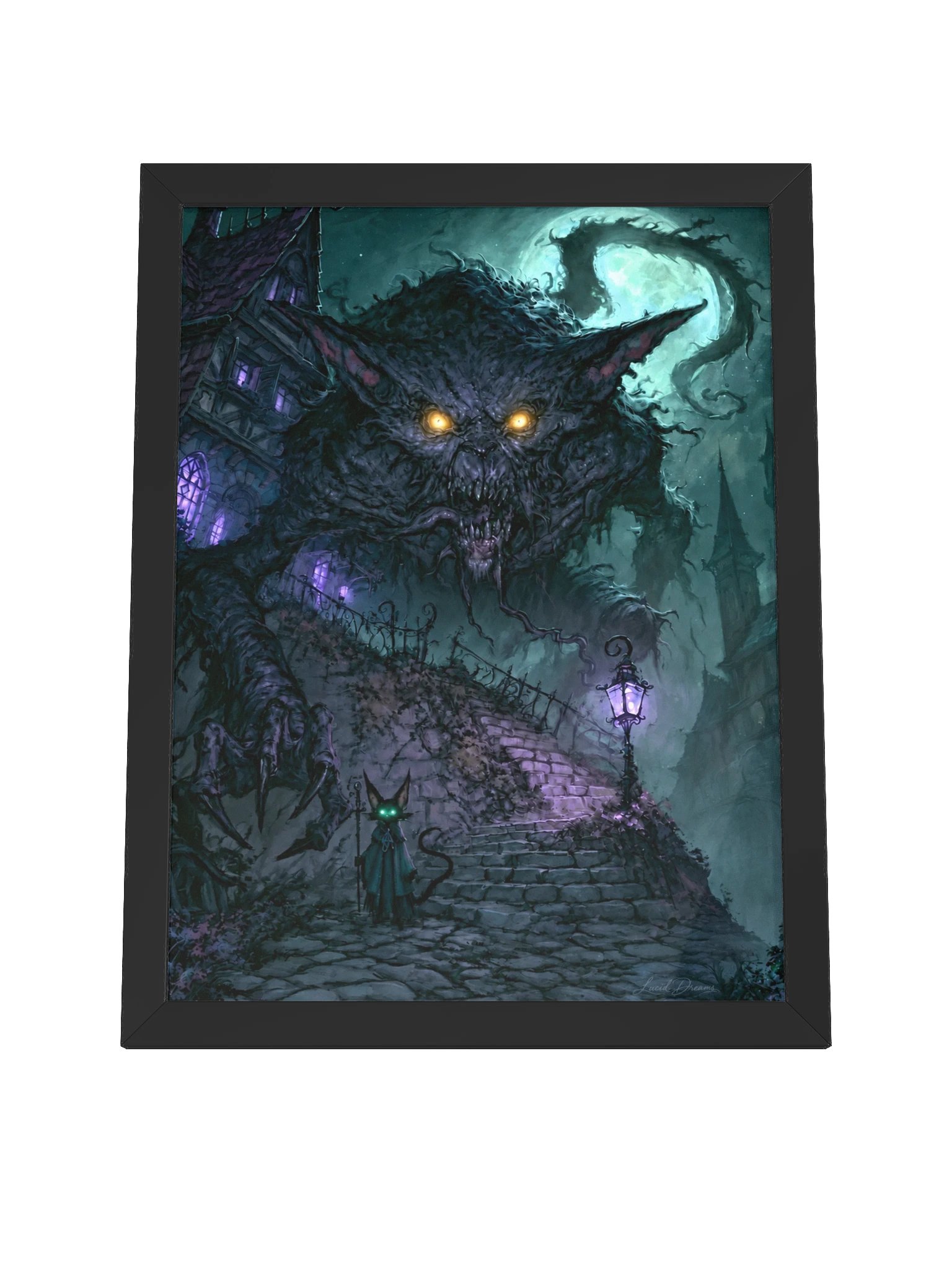 Moonlit Black Cat Framed Art Print — The Cat at the Edge of Midnight product image (8)