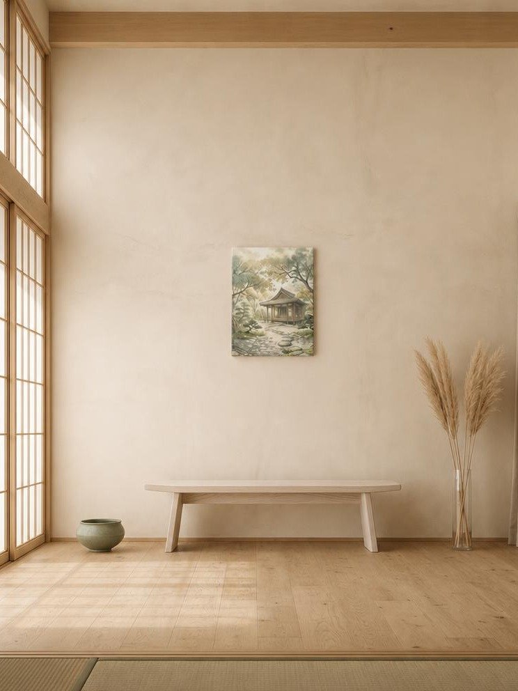 Tranquil Japanese Pavilion Zen Garden Canvas - Japandi Wall Art product image (2)