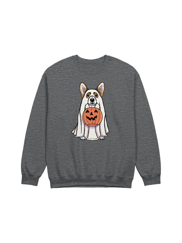 Funny Halloween Pembroke Welsh Corgi(Sable) Sweatshirt | Funny Corgi Wearing a Ghost Costume and Holding a Pumpkin Basket product image (1)