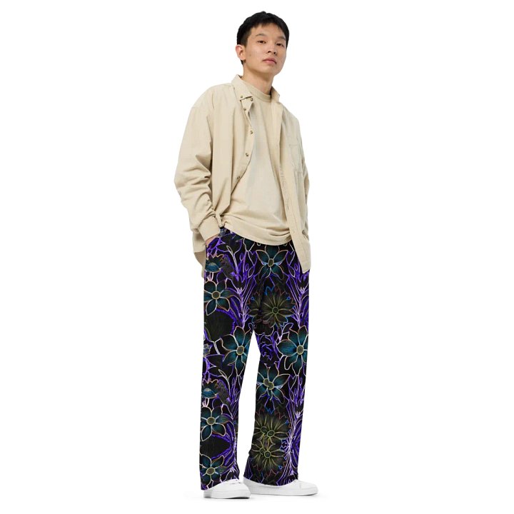 Trippy Floral Purple and Teal/All-Over Print Unisex Wide-Leg Pants by Sublicolor product image (2)