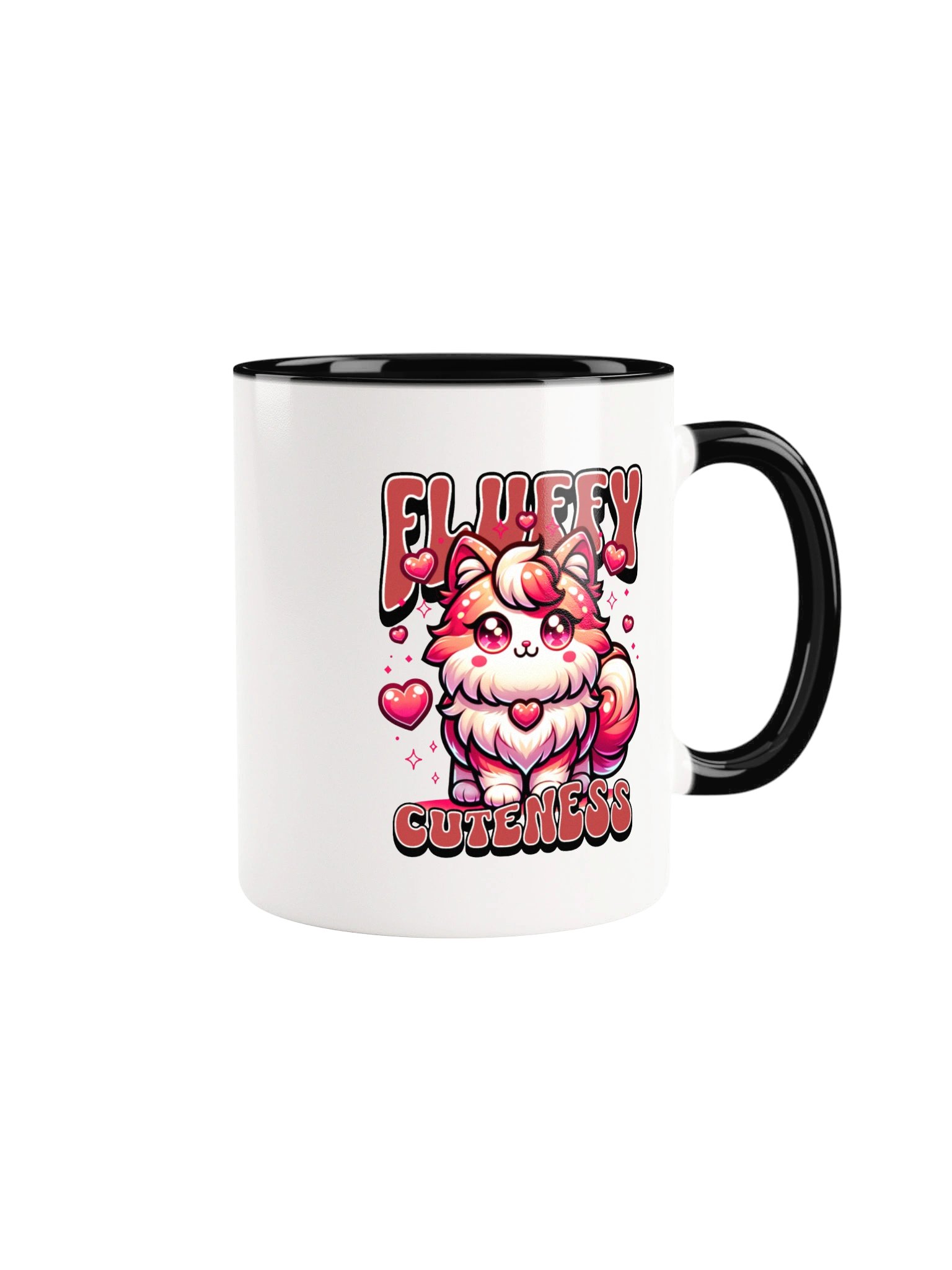 Cute Fluffy Cat - Kawaii Pink Fluffy Cat With Hearts - Cute Cuteness Cat Design product image (1)
