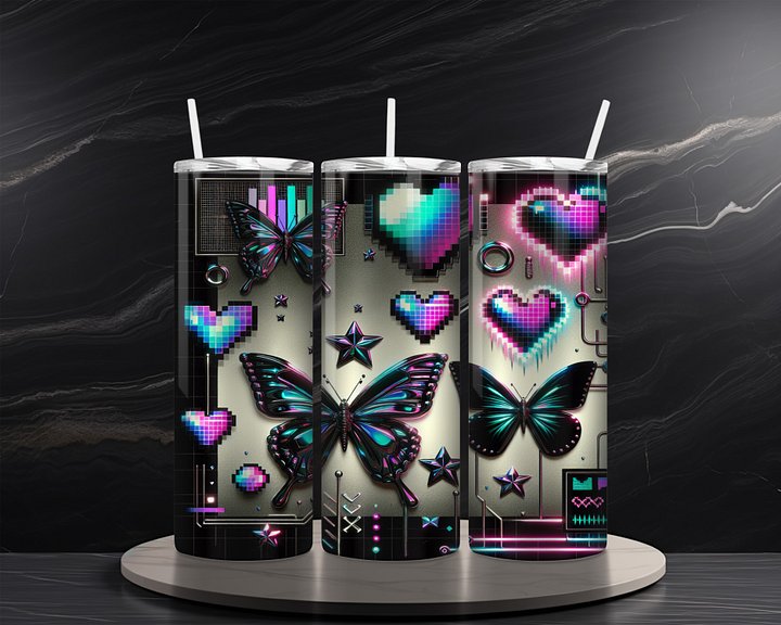 Butterfly 20 oz Skinny Tumbler Sublimation Design Digital Download PNG Instant DIGITAL ONLY, Chrome Butterfly Tumbler Wrap product image (2)