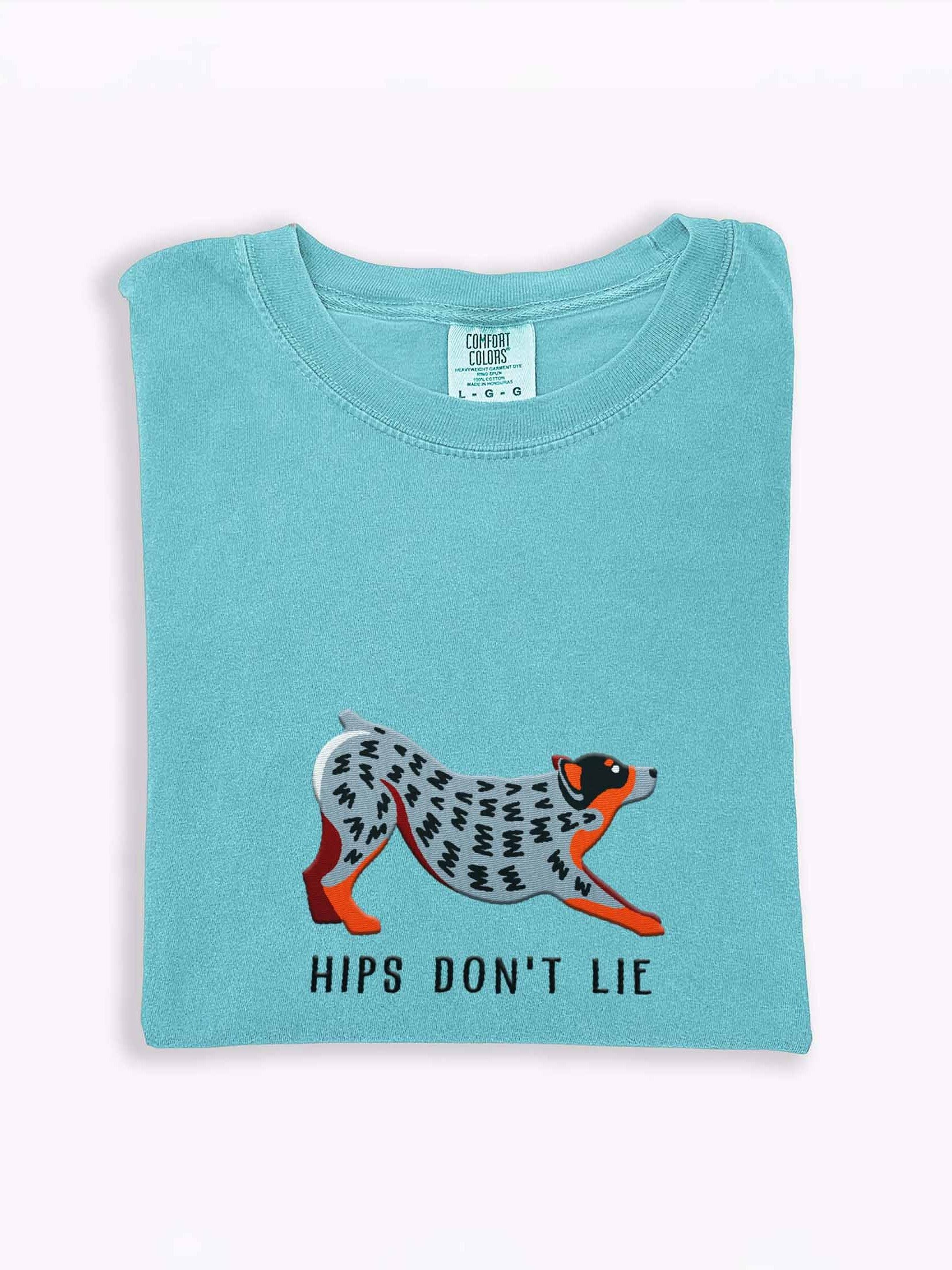 Hips Don't Lie T-Shirt(Embroidered) of an Australian Cattle Dog(Blue Heeler) product image (1)