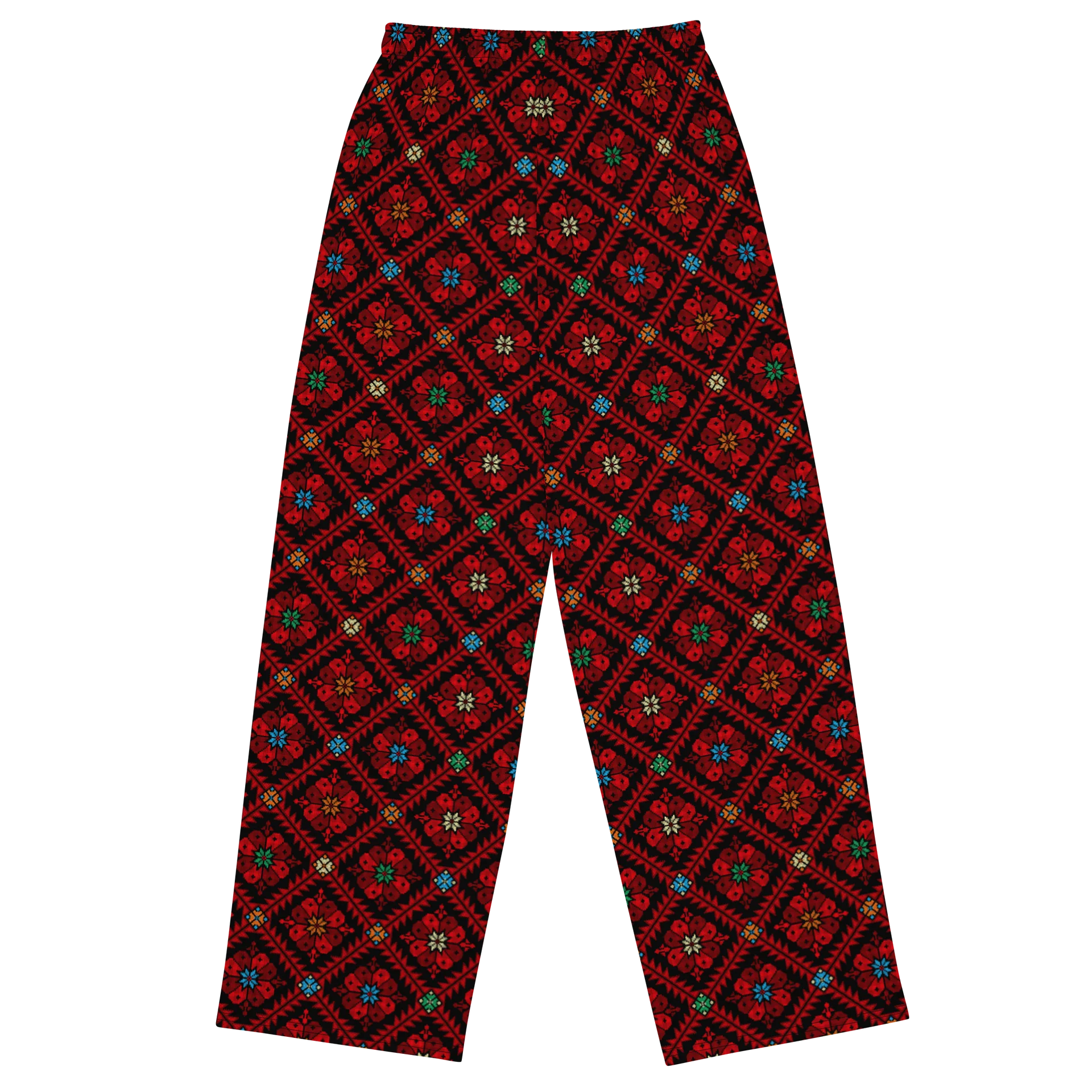 Red Tatreez Wide Leg Unisex Pants product image (2)
