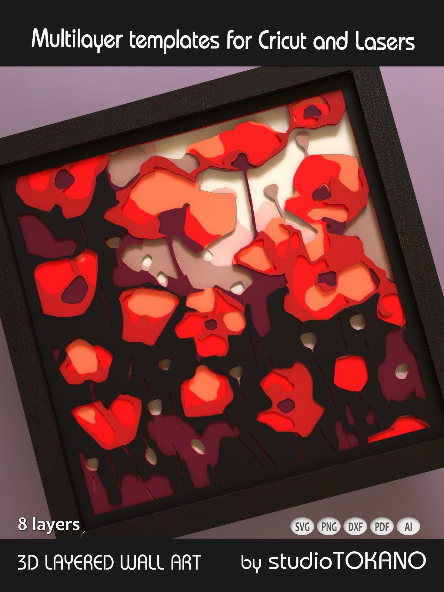 Poppy Flowers Shadow box SVG product image (3)
