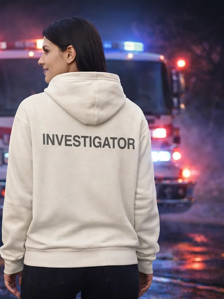 Premium-Unisex-Hoodie von Cotton Heritage mit Front und Back Grauen Investigator Print product image (2)