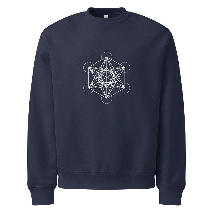 Navy Blue Sweater – White Metatron’s Cube (Front & Back Design) product image (1)