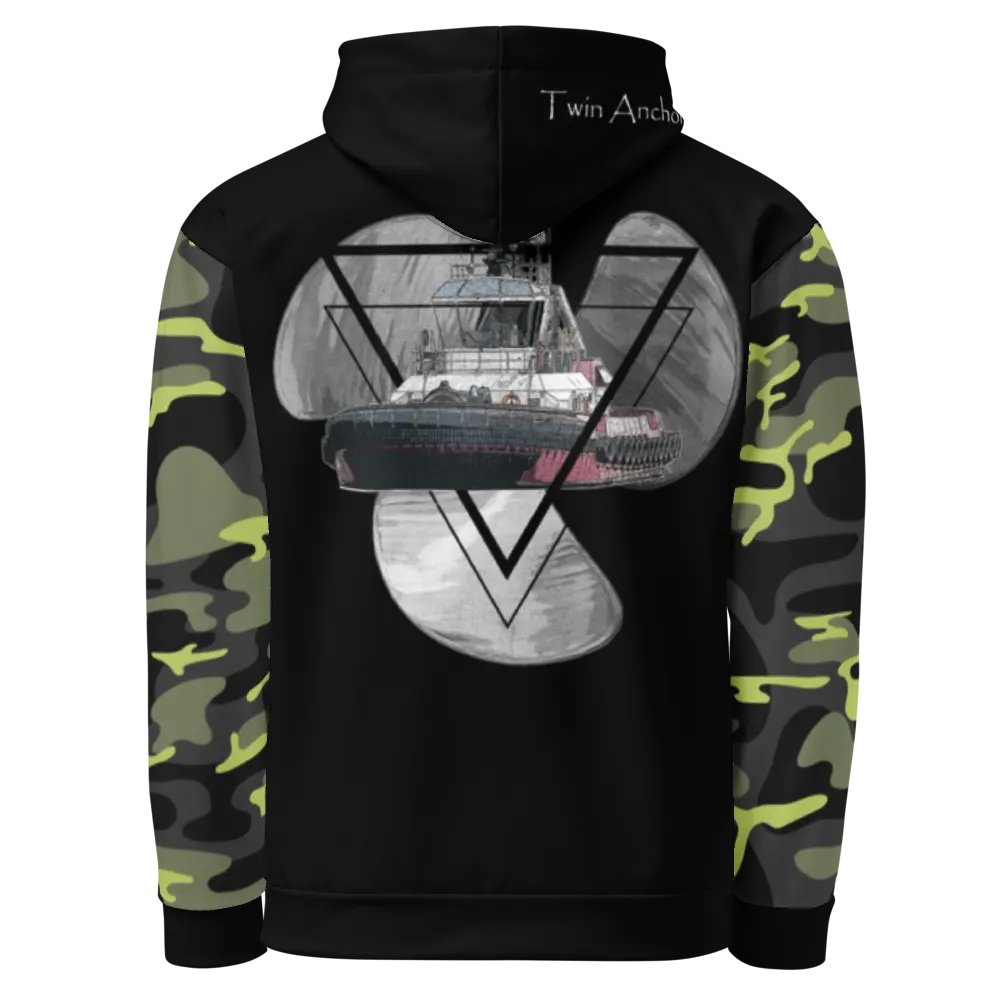 Camouflage & Black Three blade prop triangle Athena tug Hoodie product image (1)