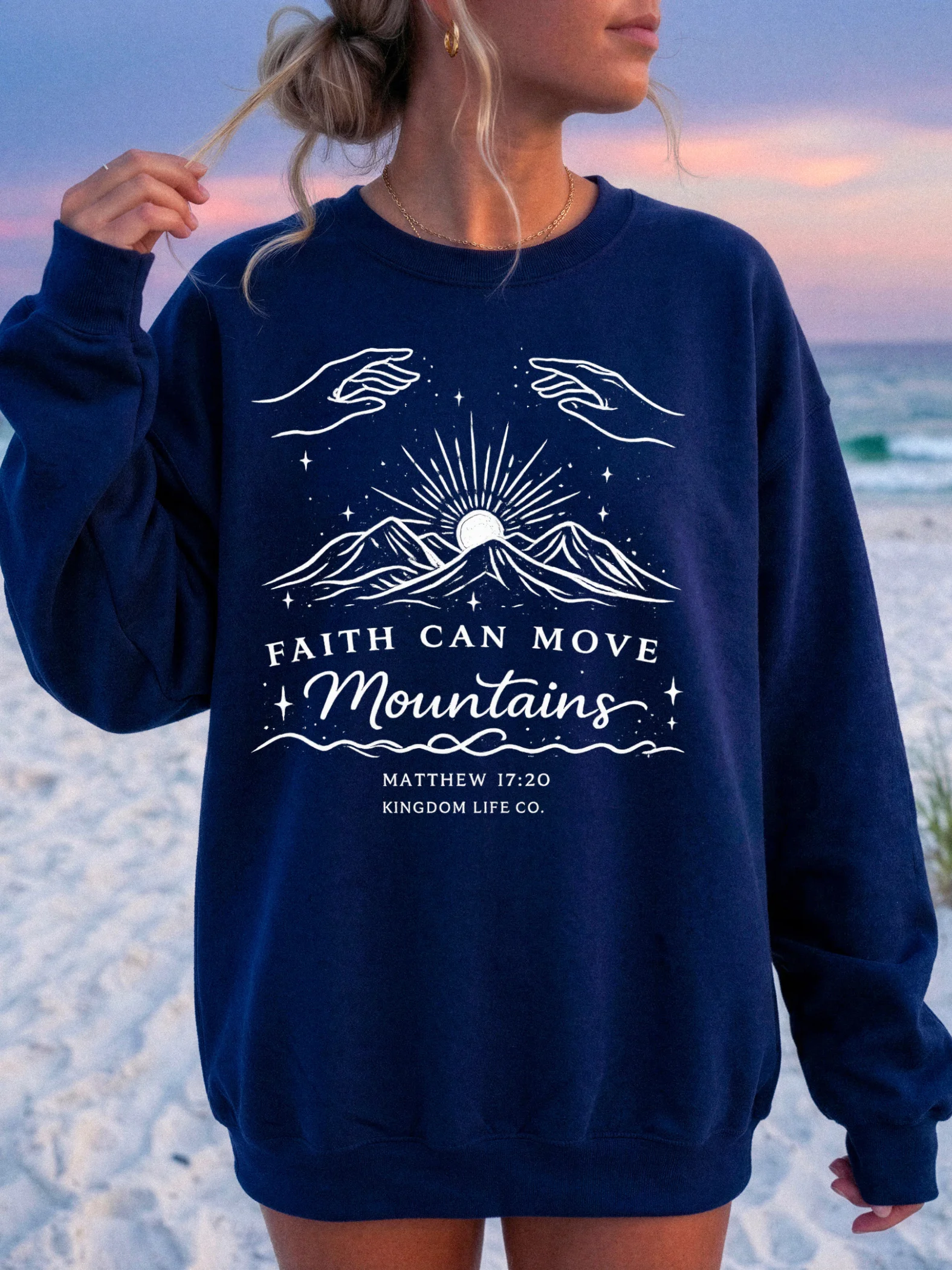 Faith Can Move Mountains Christian Sweatshirt, Matthew 17:20 Bible Verse Graphic Sweatshirt, Inspirational Faith Apparel, Boho Christian Gift - Kingdom Life Co. product image (1)