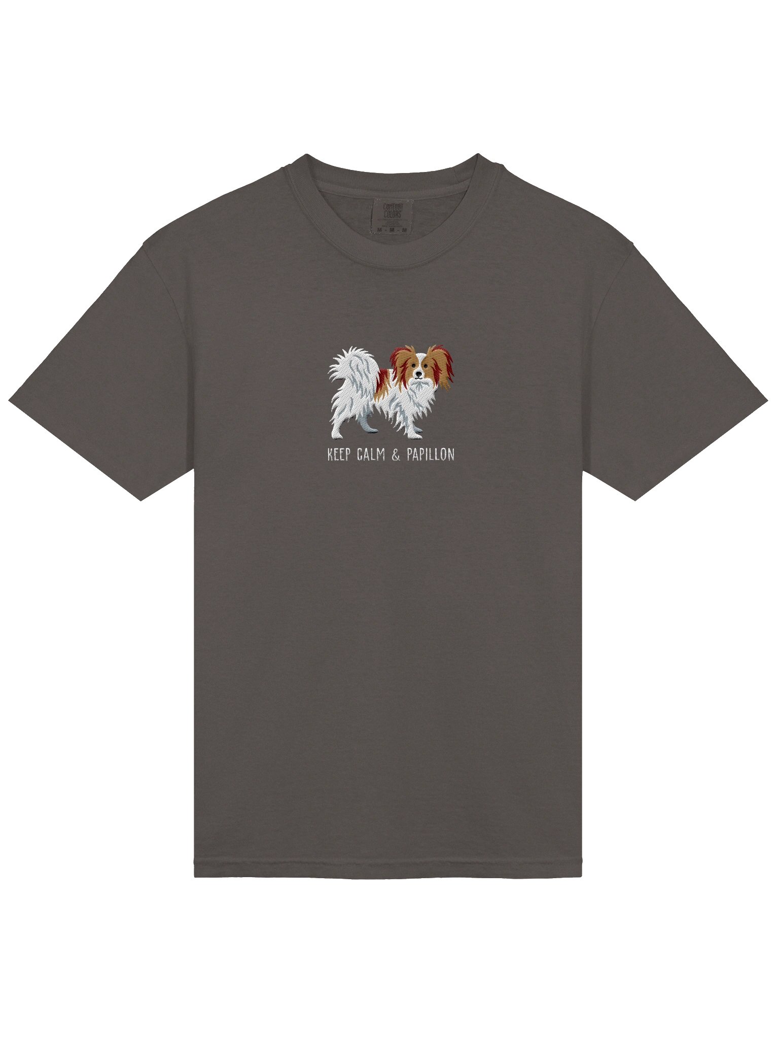 Keep Calm & Papillon T-Shirt(Embroidered) of a Papillon(Brown & White) product image (6)