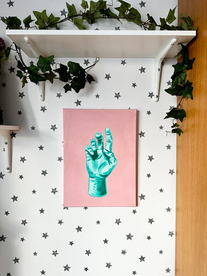 'i don't want you back’ hands on pink original oil on canvas painting product image (2)