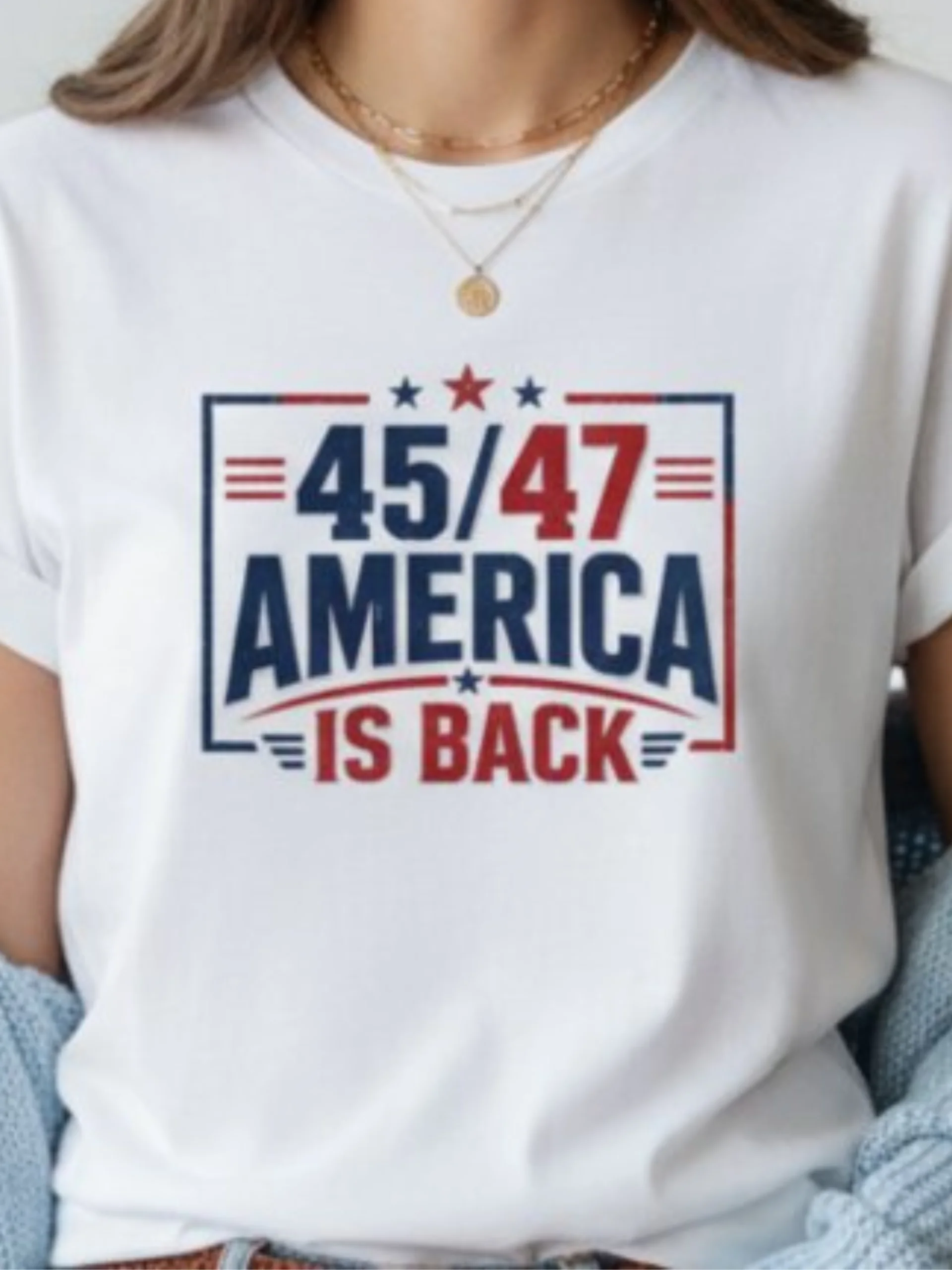 45/47 America Is Back Patriotic T-Shirt | Red White Blue Stars & Stripes Graphic Shirt product image (1)