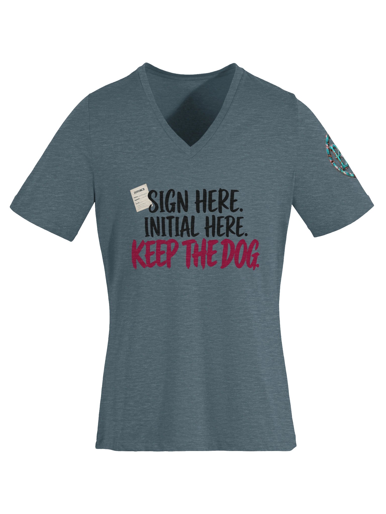 Funny Divorce Party Shirt for Women — Sign Here, Initial Here, Keep the Dog V-Neck | Broken Marriage™ product image (7)