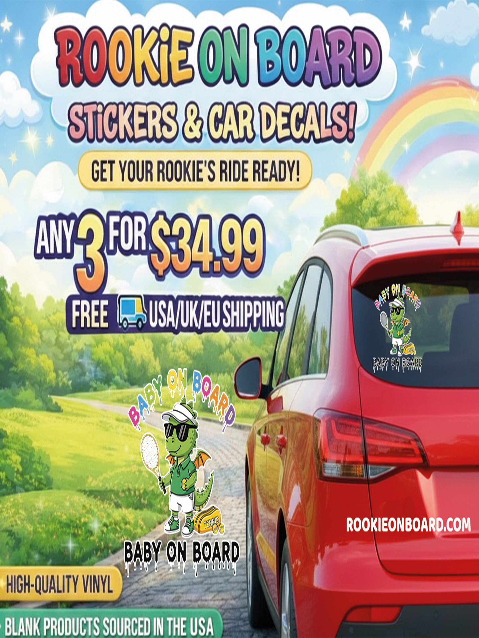 Funny Dragon Tennis Baby on Board Sticker - 5x5 Weatherproof Vinyl Car Decal - Premium Dragon Tennis Court Accessory product image (2)