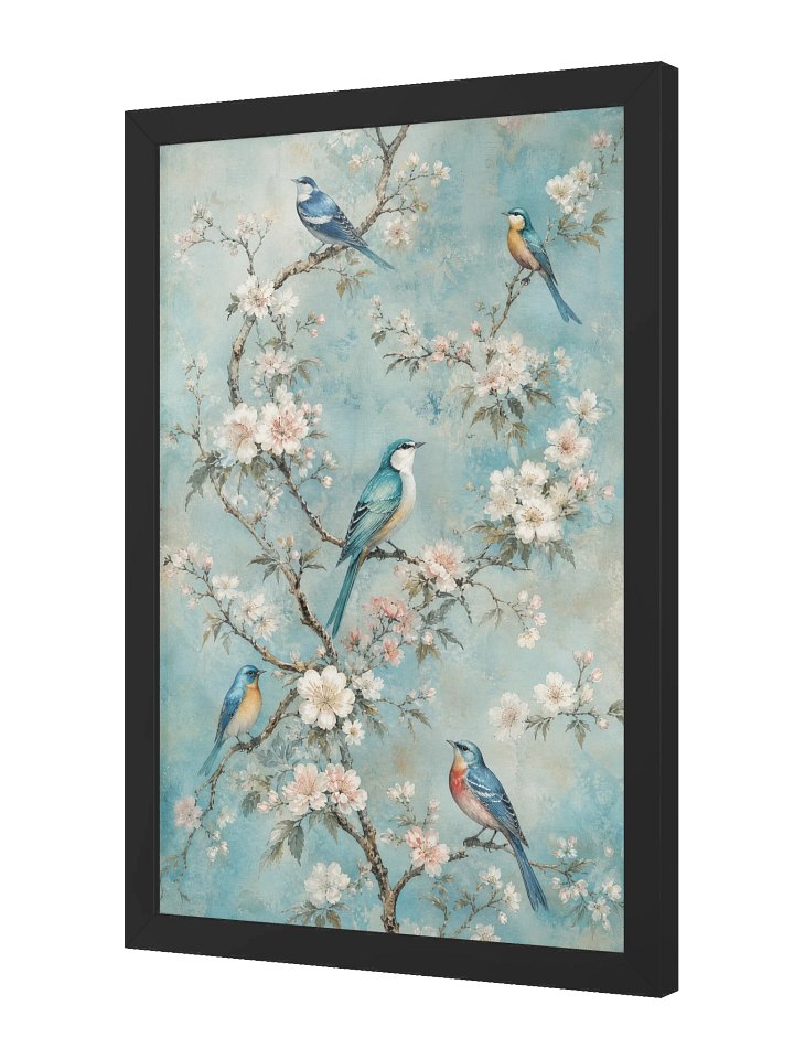 Elegant Chinoiserie Birds & Blossoms Framed Art Print - Antique Floral Wall Art product image (8)