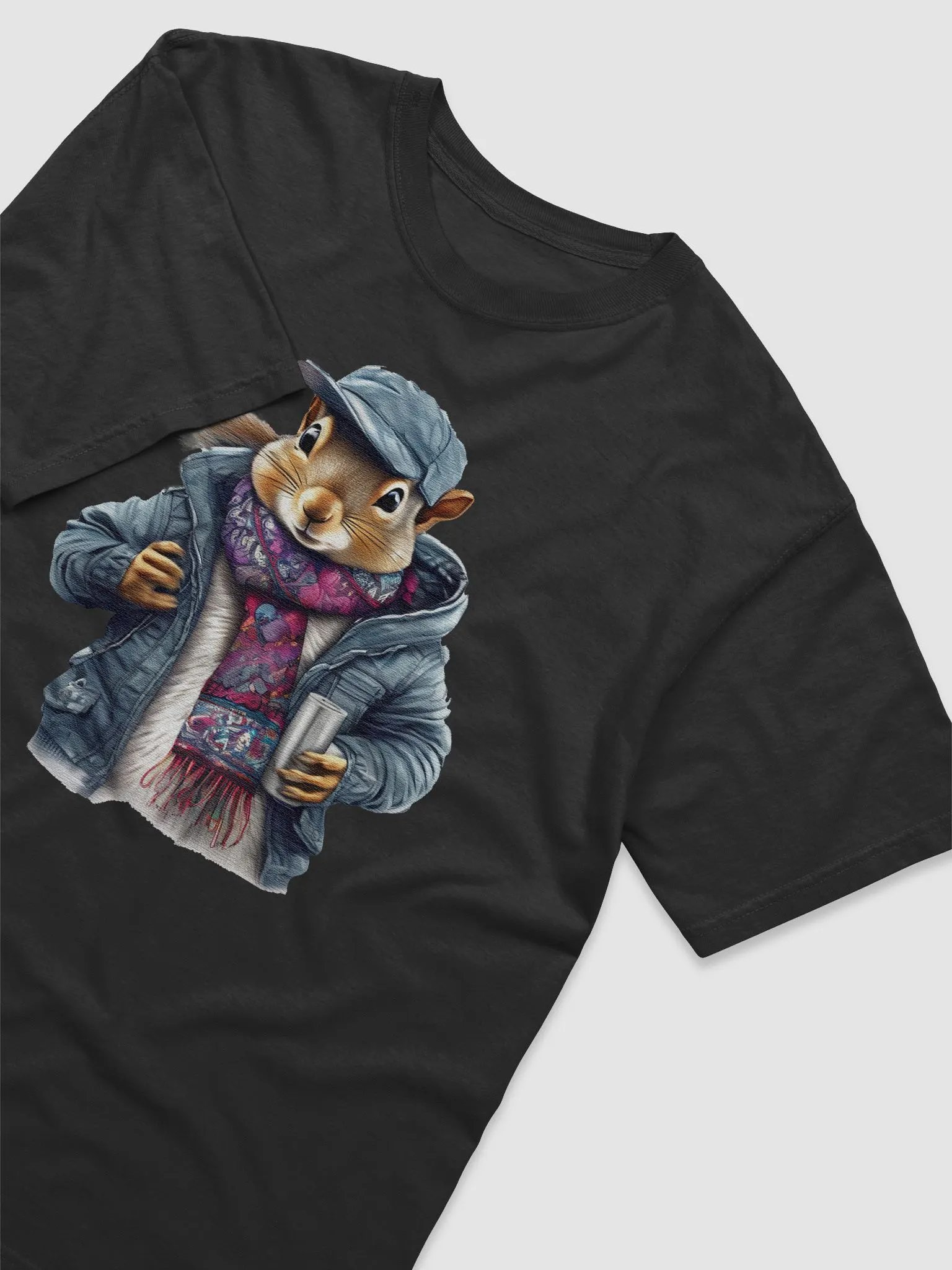 Squirrel wearing a jackets cap and a scarf product image (3)