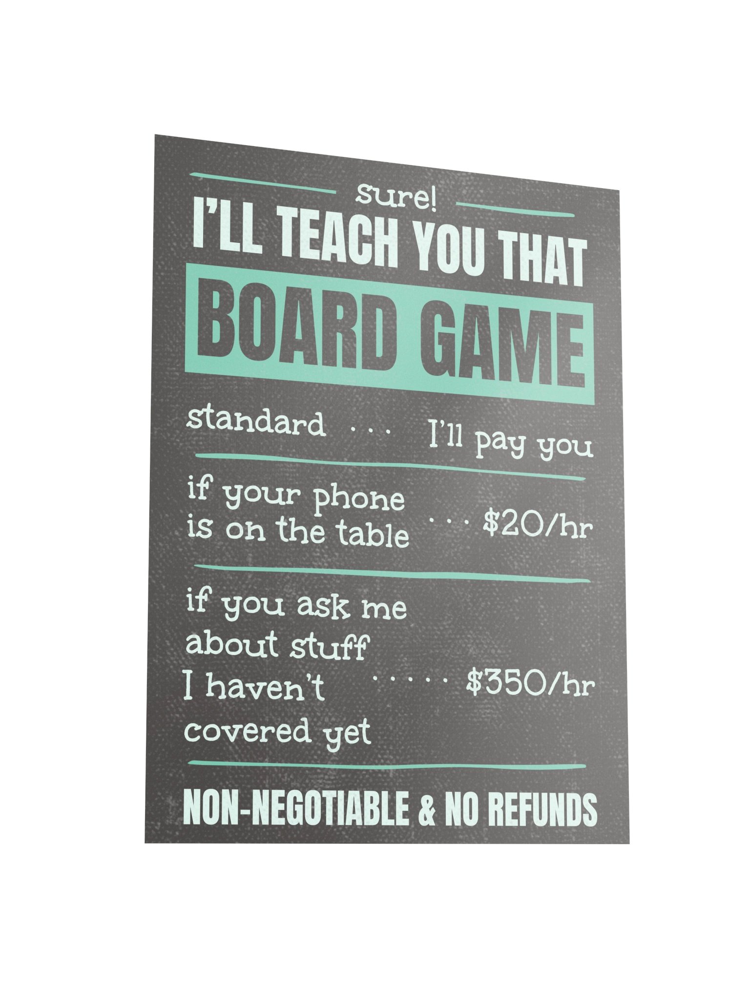 Funny Board Game Teacher Hourly Rate Poster - UNFRAMED product image (3)