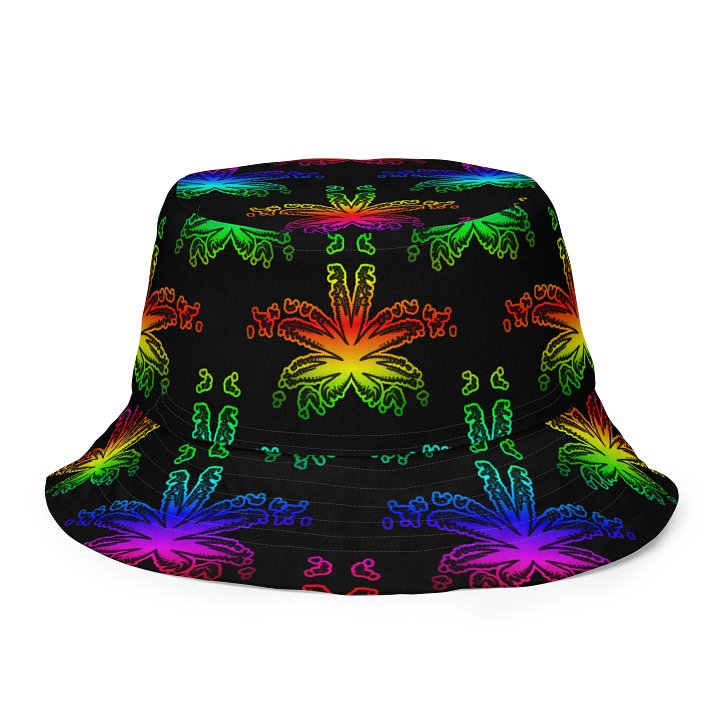 Rad Rainbow Reefer Reversible Bucket Hat, Happy Pride Pot Leaf Pattern Fashion Accessory, Colorful Queer Twisted Weed Leaves LGBTQIA+ Art product image (1)