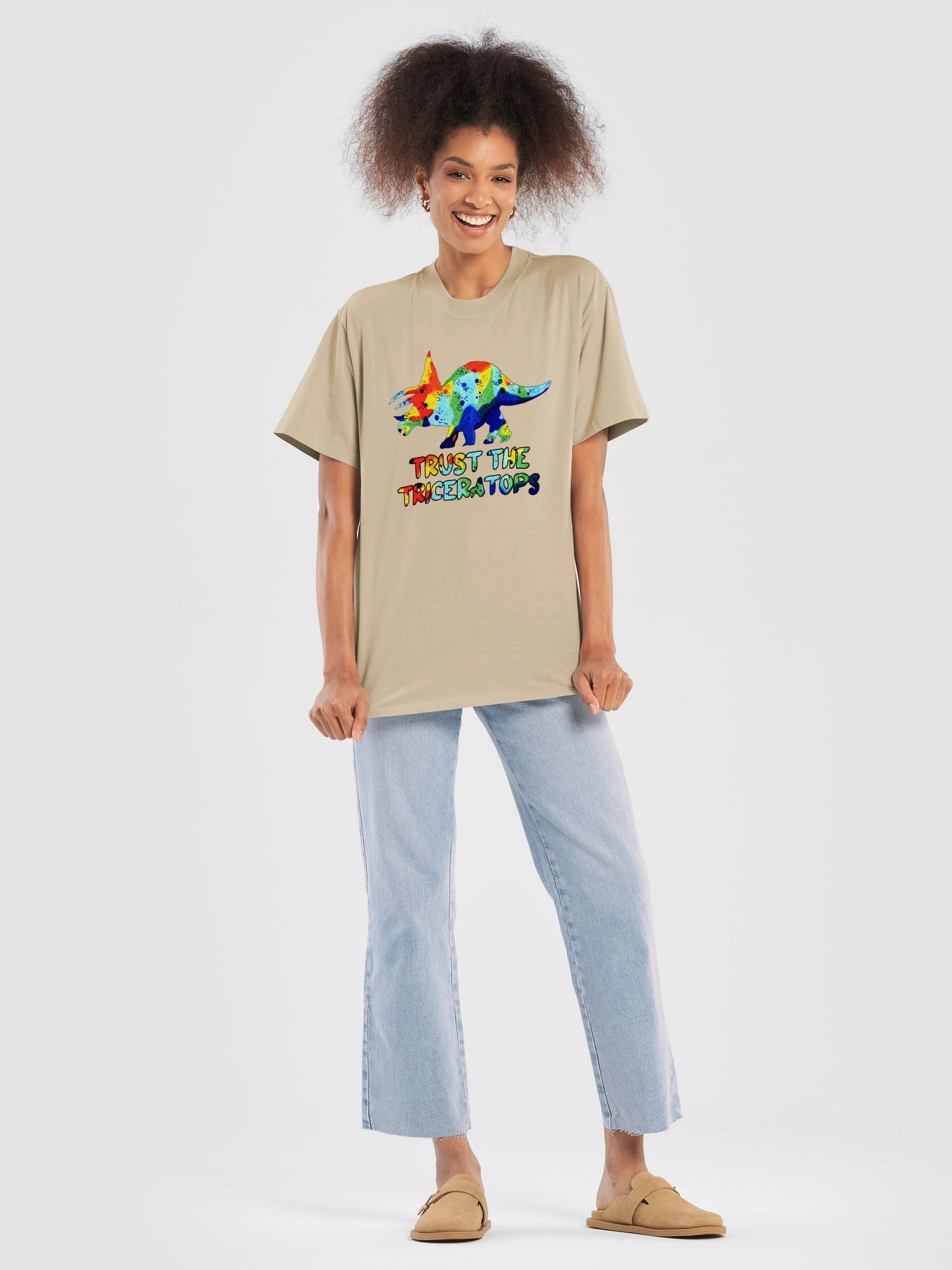 SIGNATURE Line Trusty Triceratops Watercolour Premium Oversized Faded T-Shirt product image (11)