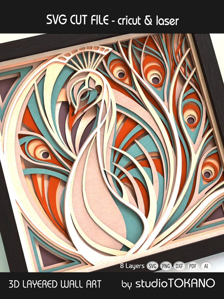 Art Nouveau Peacock 3D SVG product image (2)