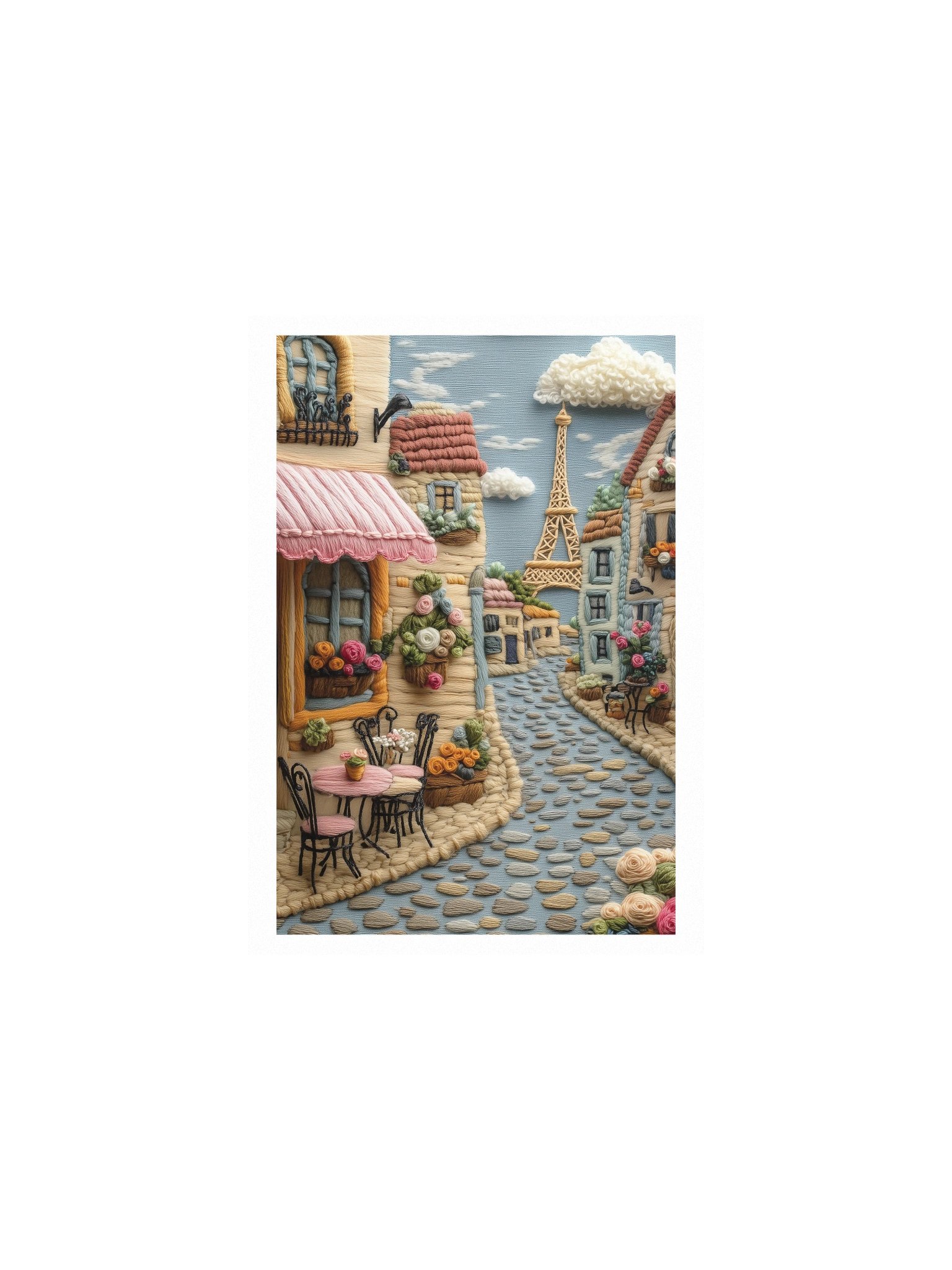 A Little Café in Le Marais | Embroidery-Style Wall Art — Unframed Print product image (1)