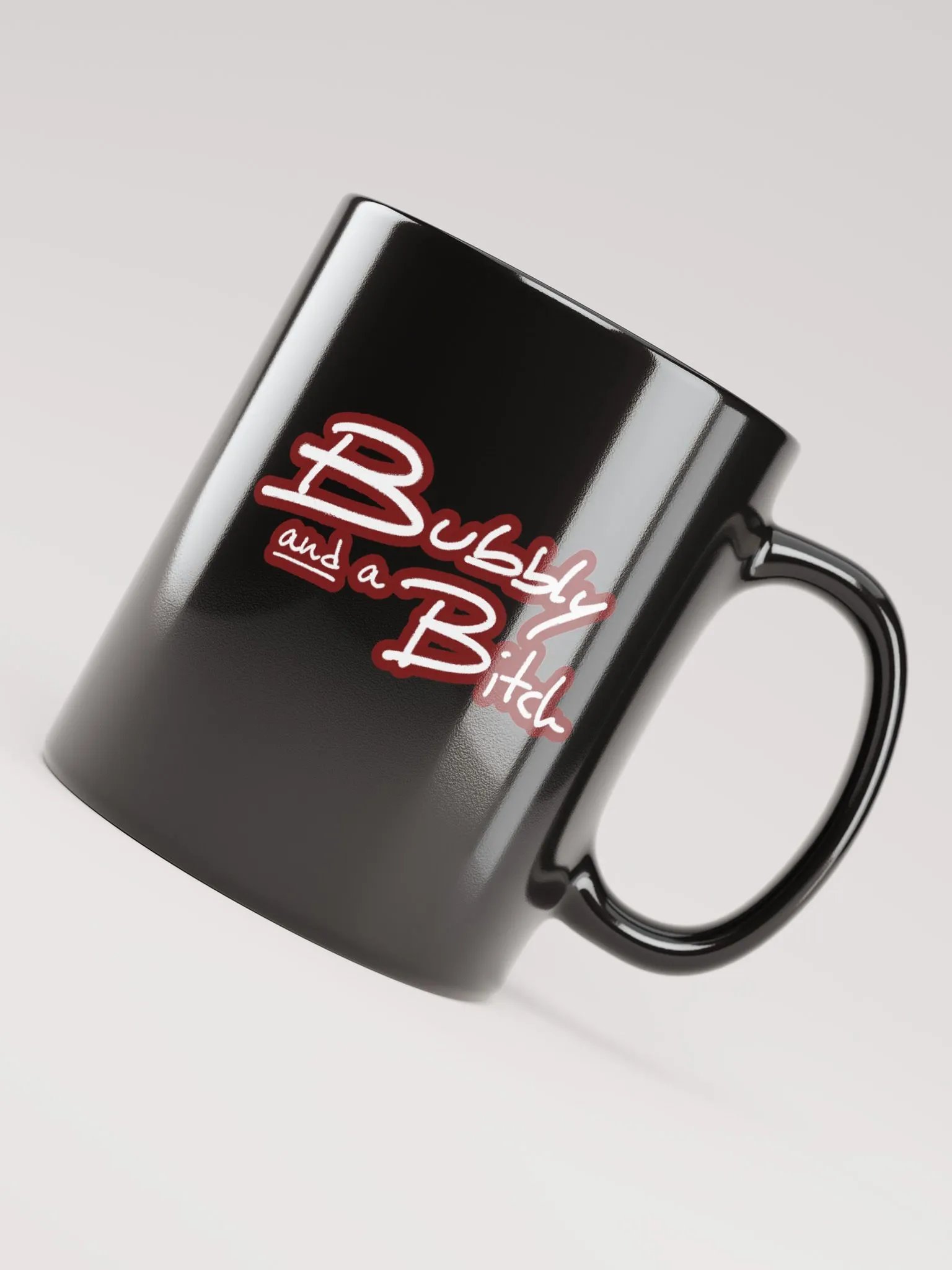 Bubbly and a B*tch (lined design, #6D1616) glossy black mug product image (3)