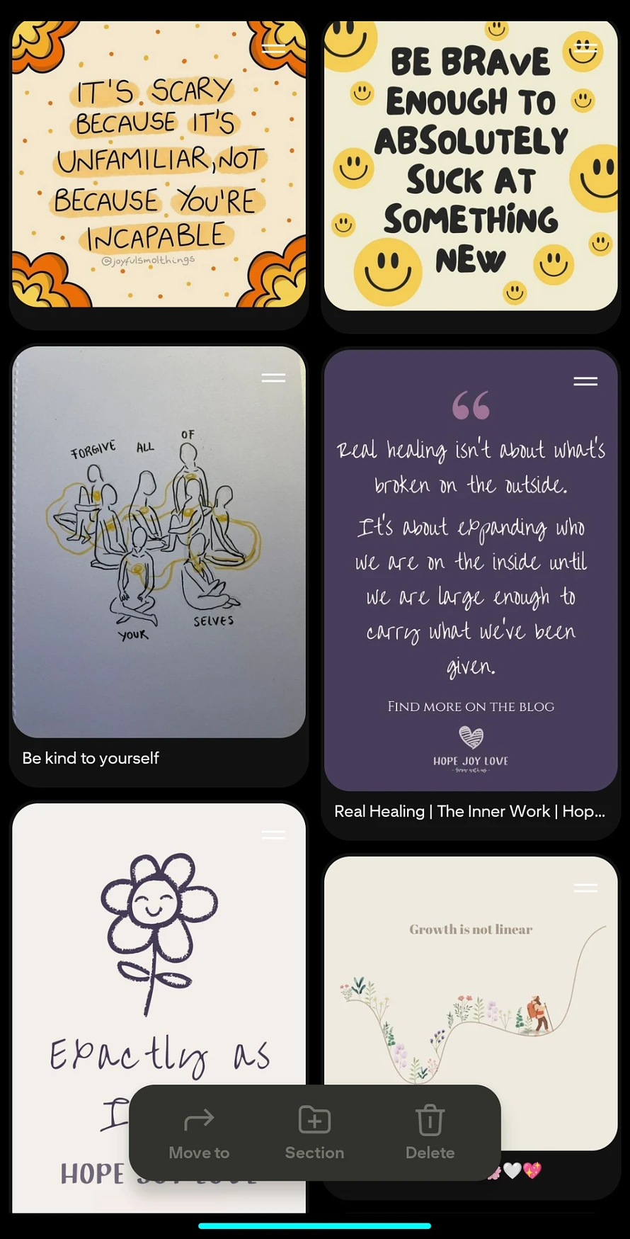 A screenshot of the Hope Joy Love Pinterest Board called
