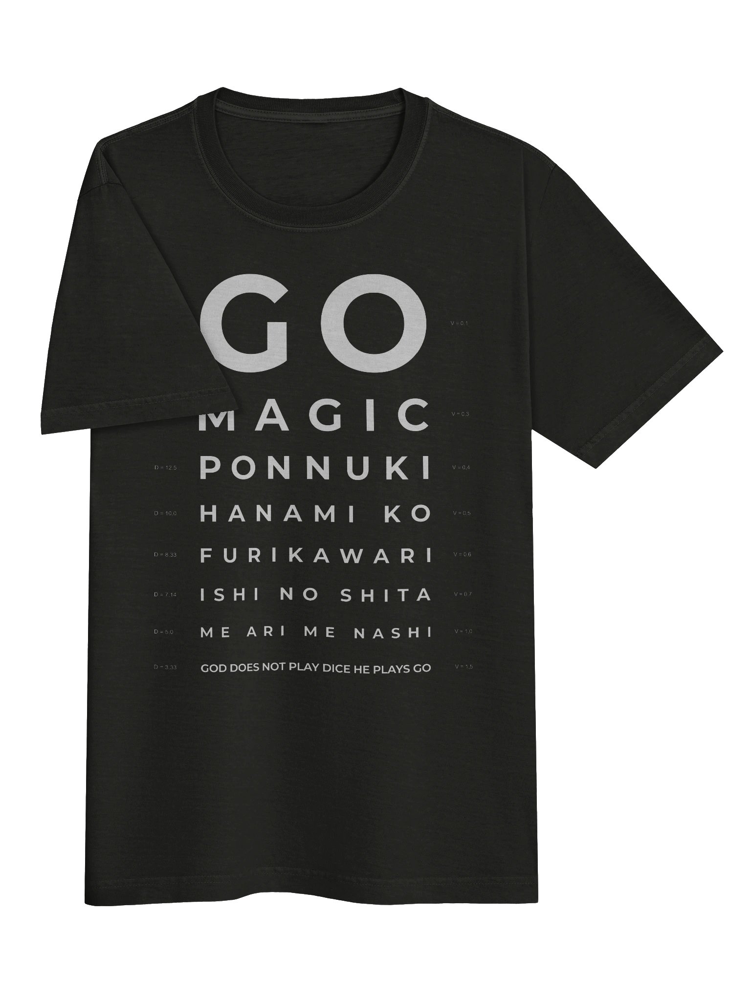 T-Shirt: Eye Chart (God Plays Go) [Oversize, Dark] product image (2)