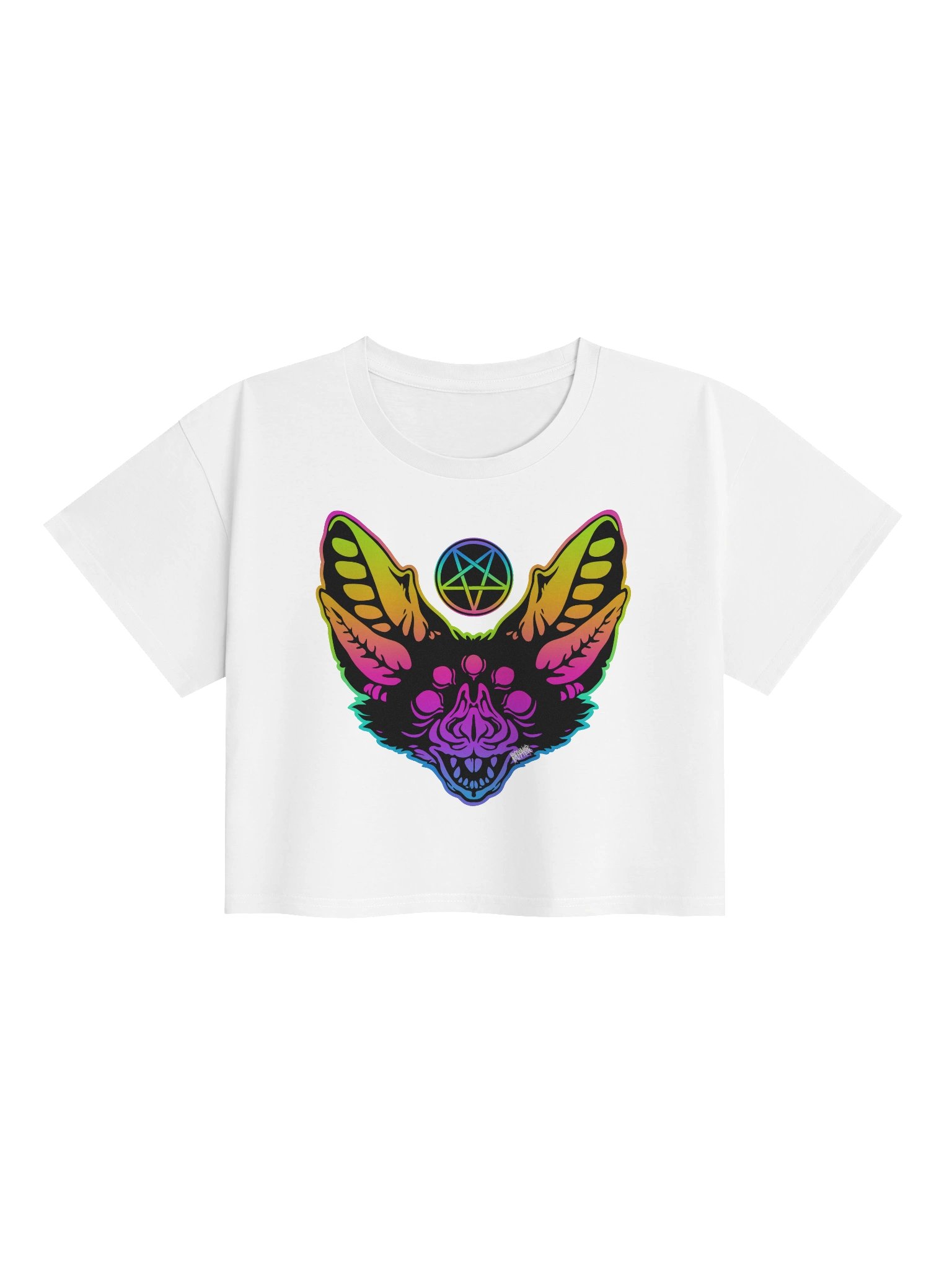 Rainbow Bat Wht Flowy Crop product image (1)