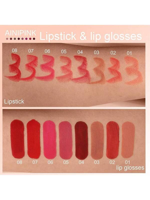 AINIPINK 8pcs [ Lip Gloss + Lipstick ], 2-In-1 Matte Easy To Color, Waterproof, Sweat-Proof, Non-Stick To Cup, Non-Fading, Long-Lasting, Exquisite, Suitable For Gifts, Festival Makeup product image (4)