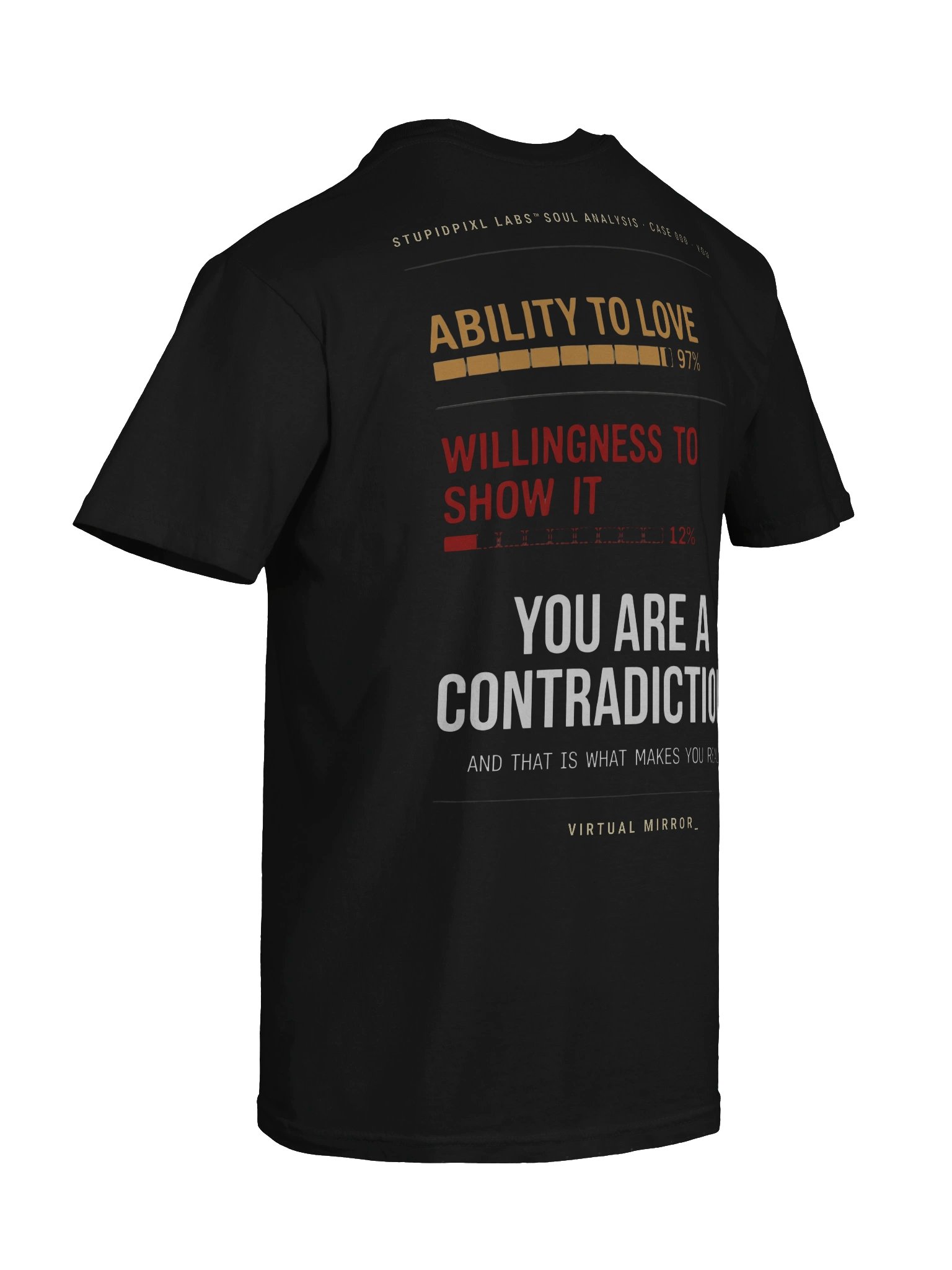 Virtual Mirror — Soul Scan Certificate | Dark Humor Typography Back Print T-Shirt product image (103)