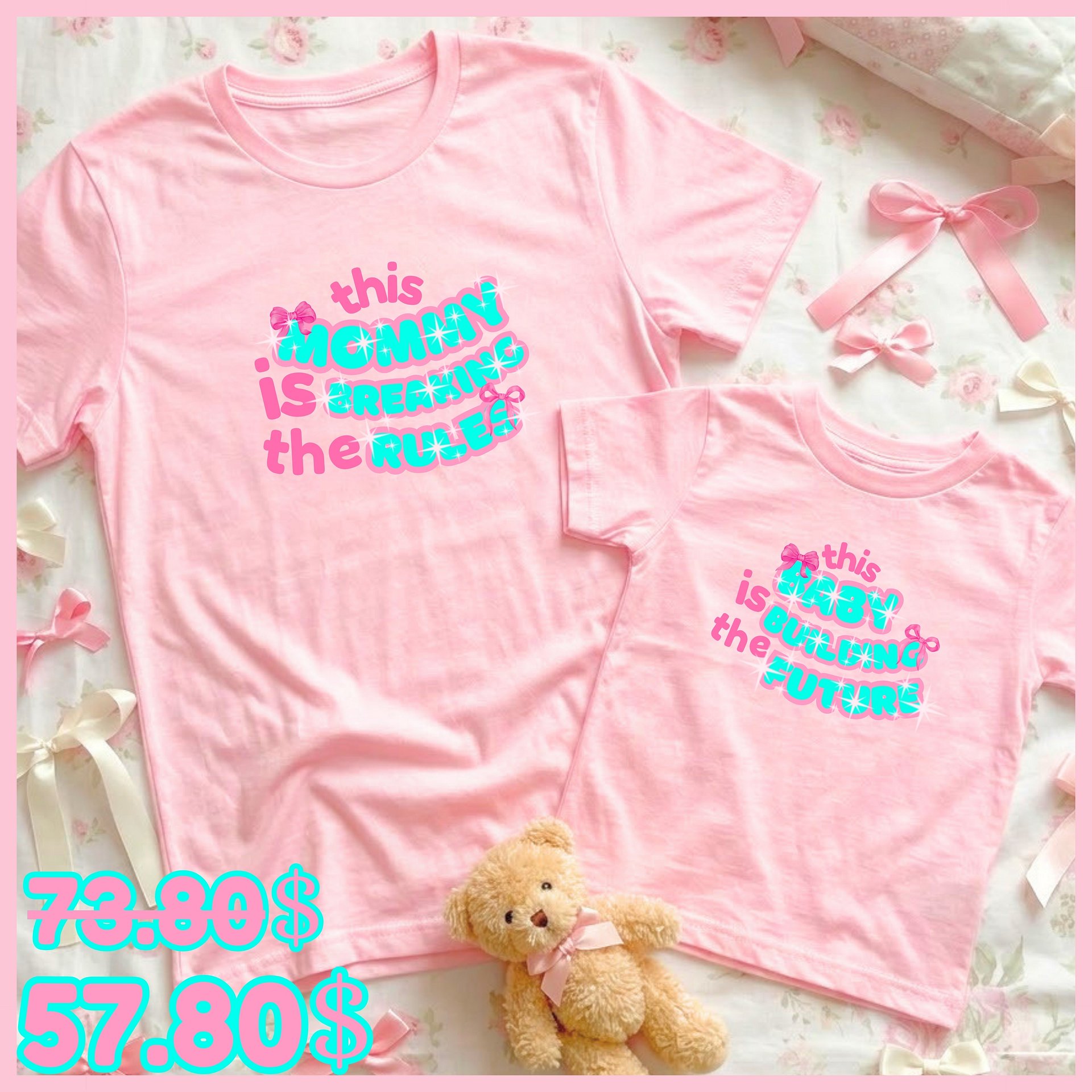 Duo Set🩷Breaking Rules to Build Future🩷Mommy tee+Baby tee💞 product image (1)