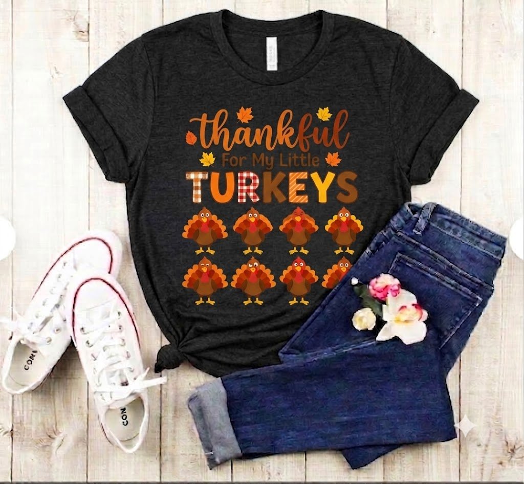 Thankful for My Little Turkeys Shirt for Women – Cute Thanksgiving Turkey Family Graphic Tee, Fall Autumn Mom T-Shirt product image (1)