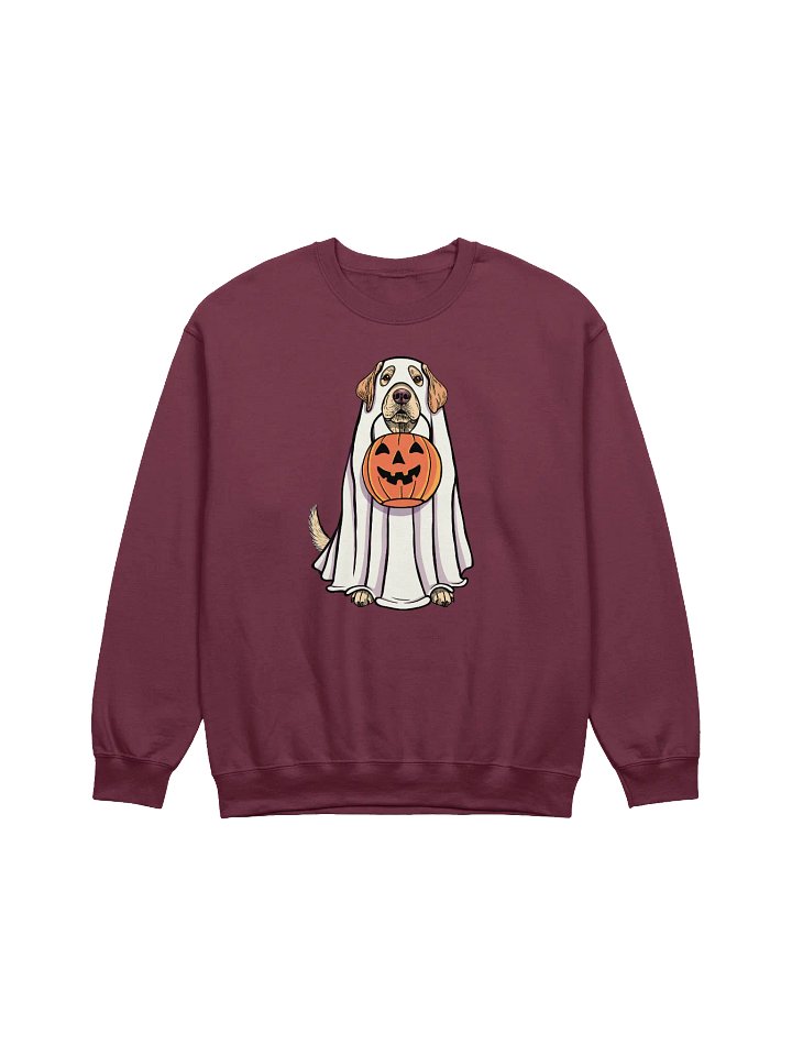 Funny Halloween Labrador Retriever Sweatshirt | Funny Labrador Wearing a Ghost Costume and Holding a Pumpkin Basket product image (1)