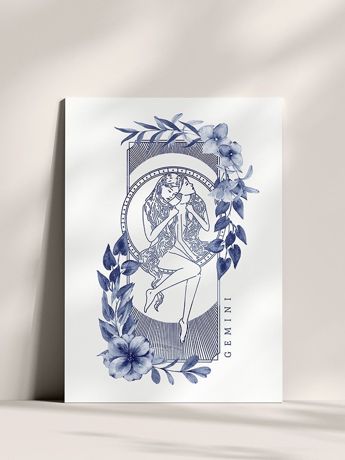 Gemini Blue Line Art Zodiac Print product image (3)