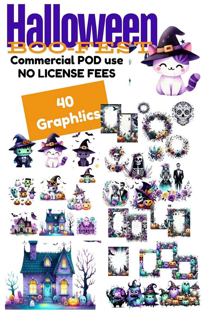 Cute Halloween Graphics Instant Download - Commercial POD Use product image (1)