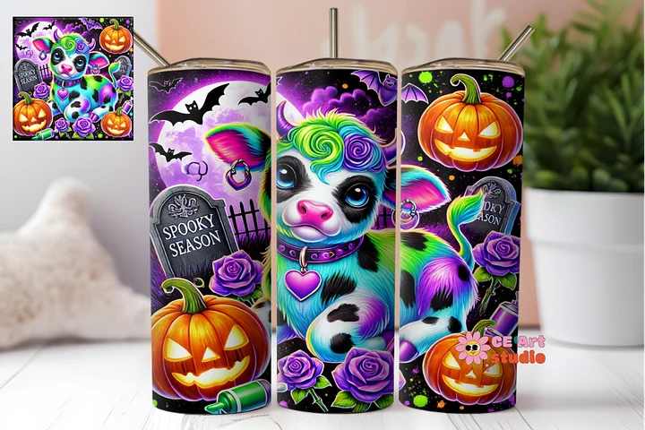 Highland Cow Spooky Season Tumbler Wrap PNG product image (1)