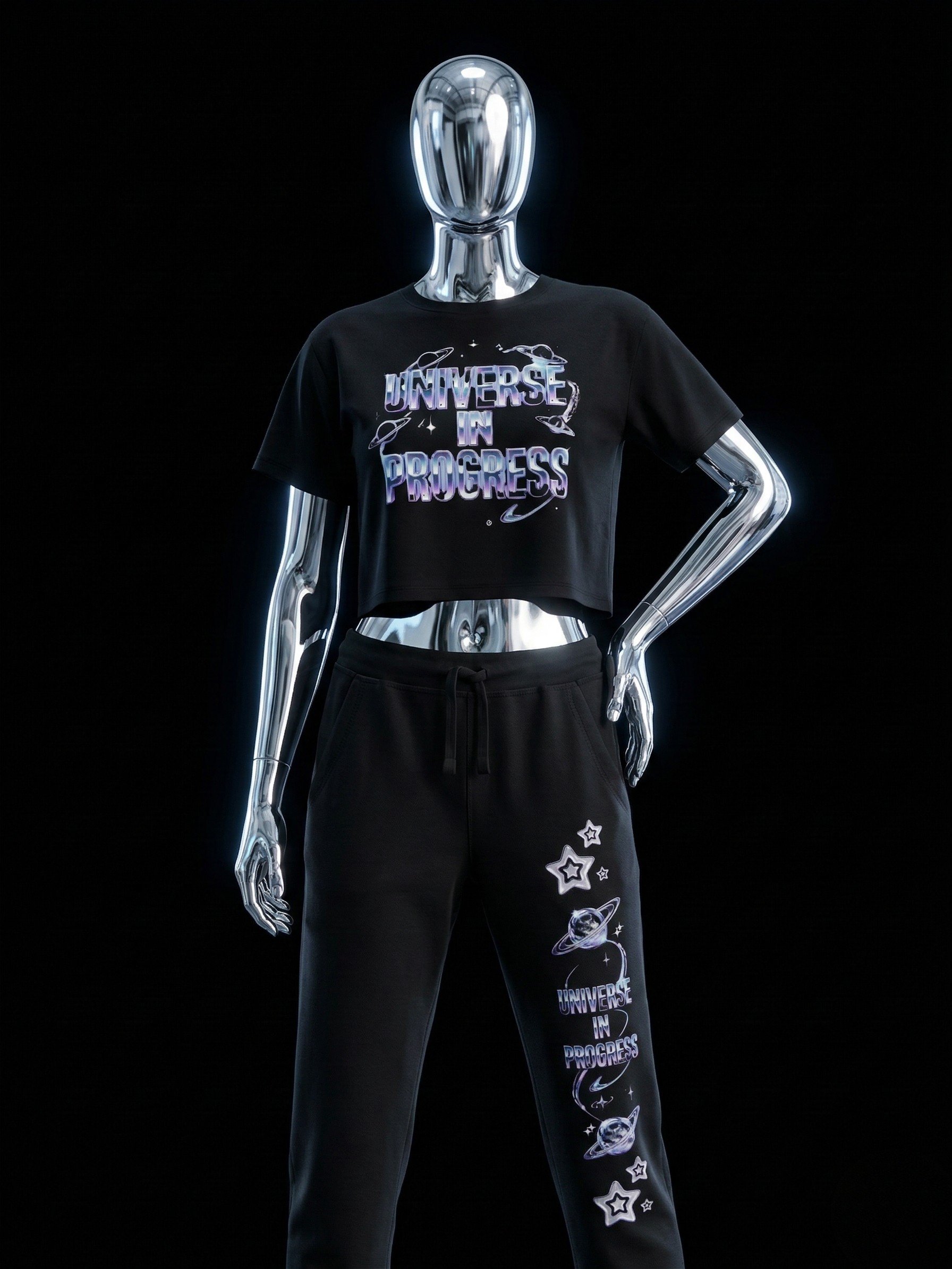 Universe In Progress – Chrome Cosmic Crop Top product image (1)
