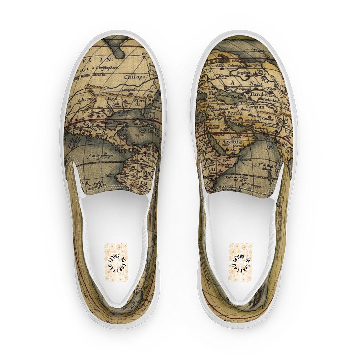 "Ortelius" Vintage World Map Women's Slip-On Canvas Shoes product image (1)