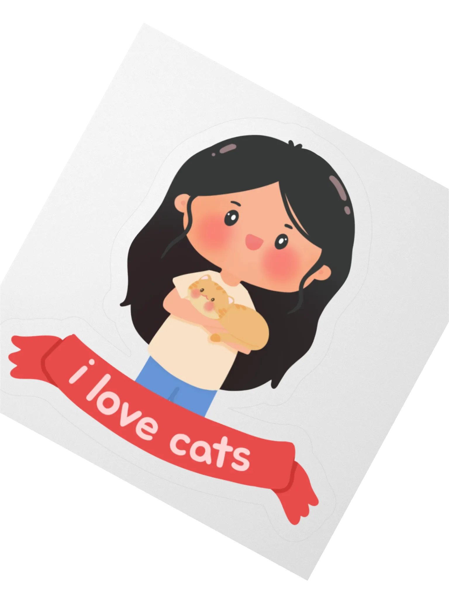 I love cats! Girl with Orange Cat Vinyl Sticker product image (3)