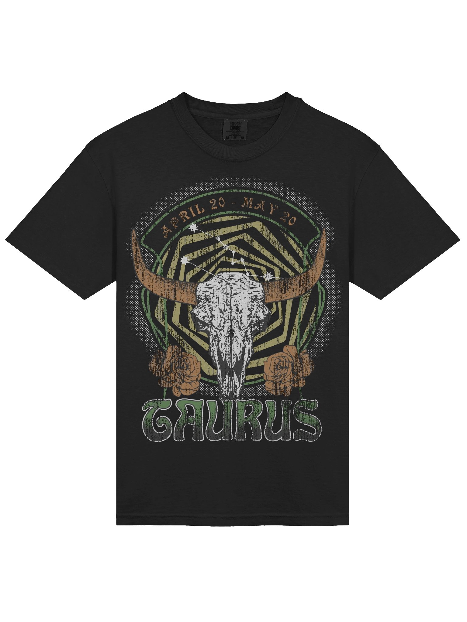 Taurus Zodiac Shirt – Vintage Bull Skull Astrology Graphic Tee (April 20 – May 20) Horoscope Design product image (5)