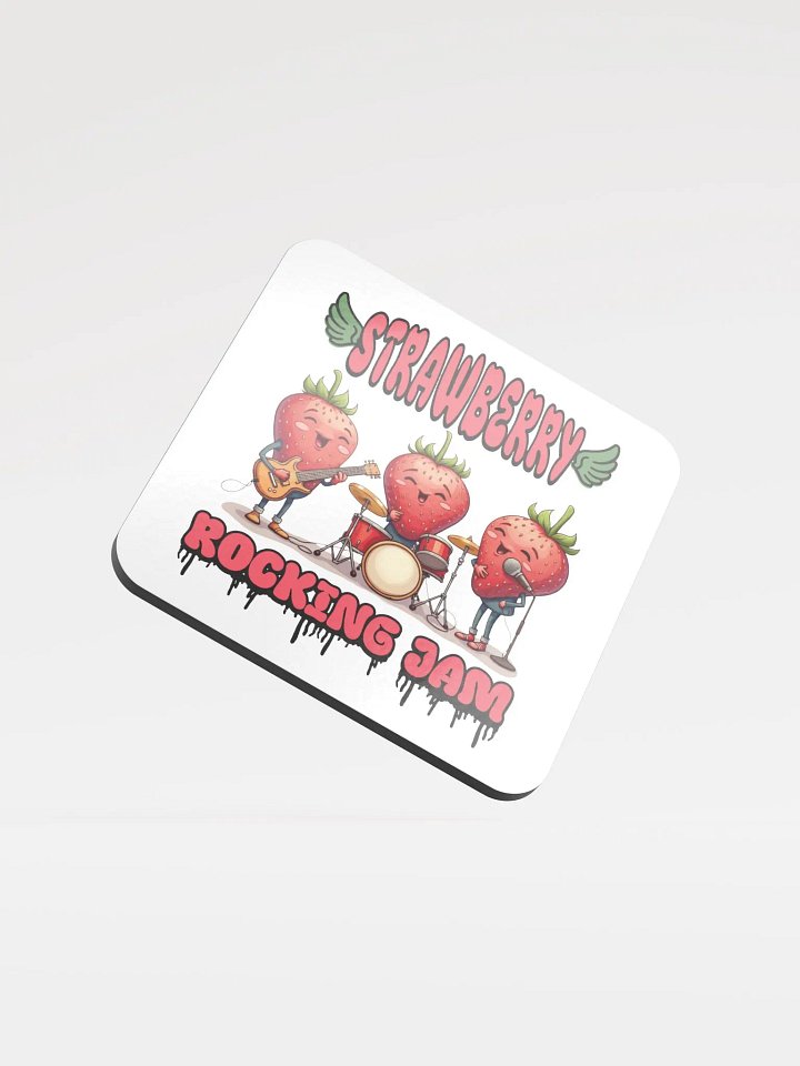 Strawberry Rocking Jam Band Glossed Cork Coaster product image (2)
