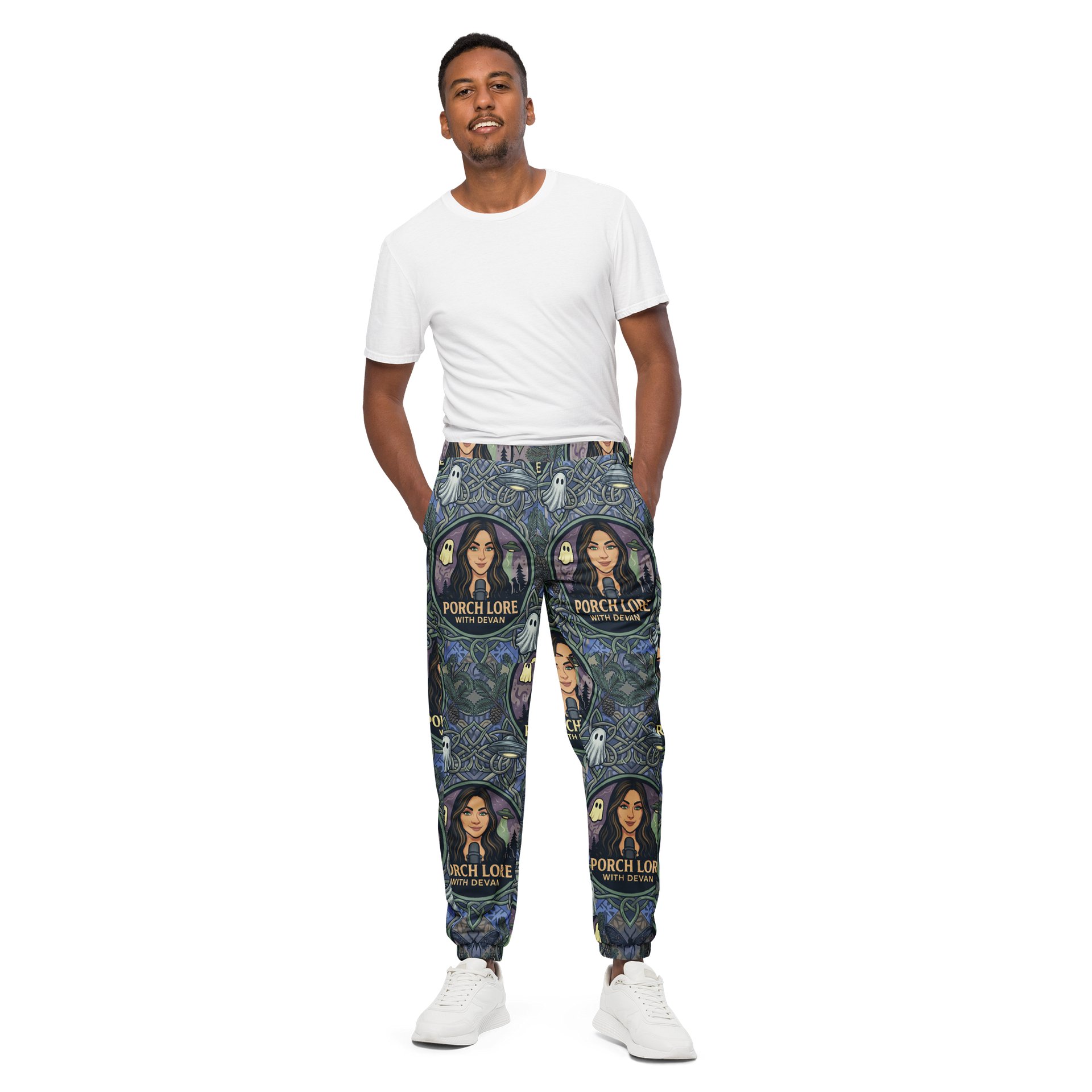 PORCH LORE DEVAN PERIWINKLE MOTH UNISEX TRACK PANTS product image (1)
