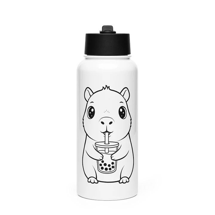 Cute Capybara Bubble Tea Design Insulated Water Bottle 32oz Gift for Kawaii Style Animal Lovers Line Art Illustration product image (2)