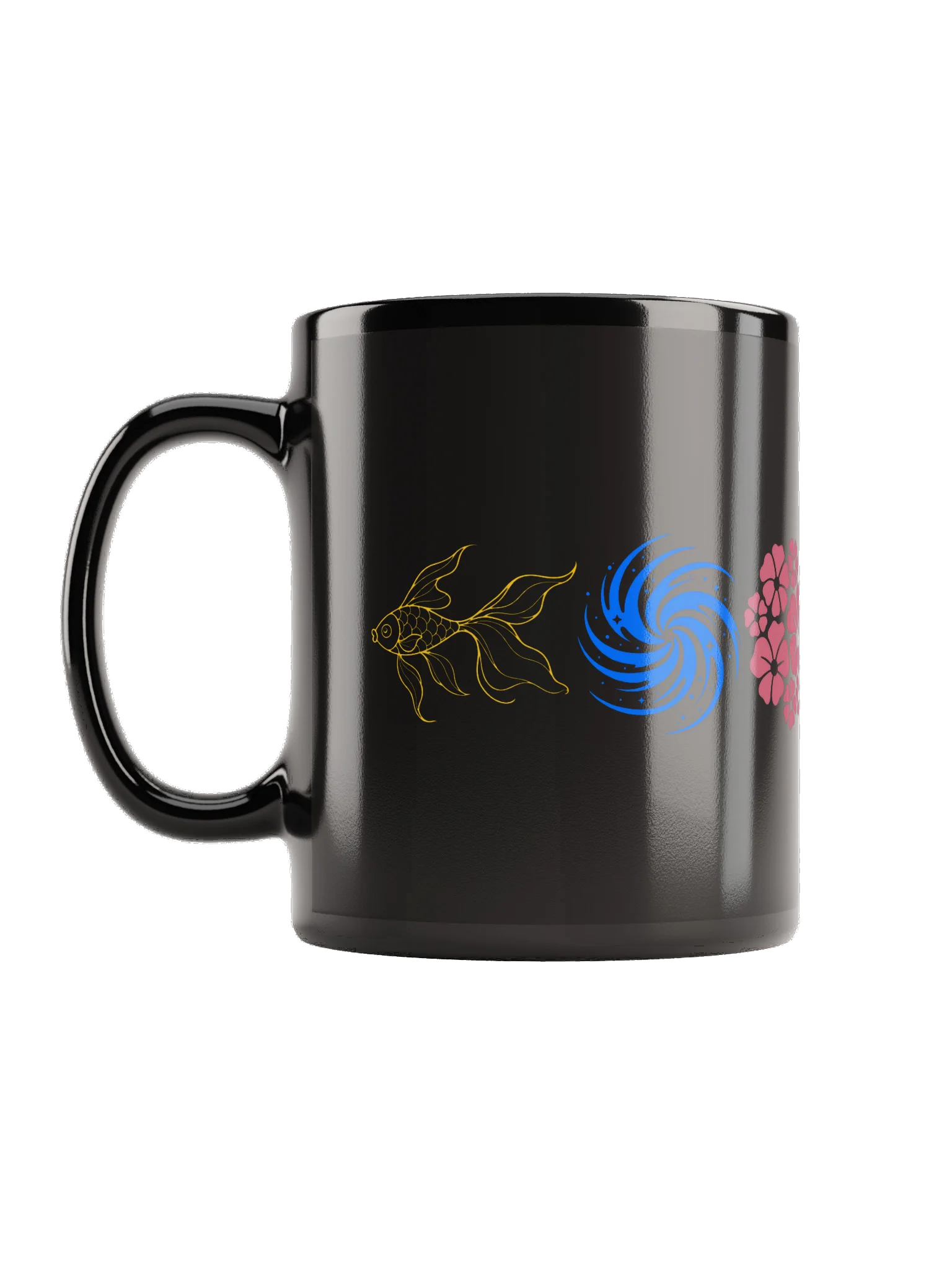 Fish, Spiral, Flowers, Robot, Earth, Tea-cup (Black) product image (1)