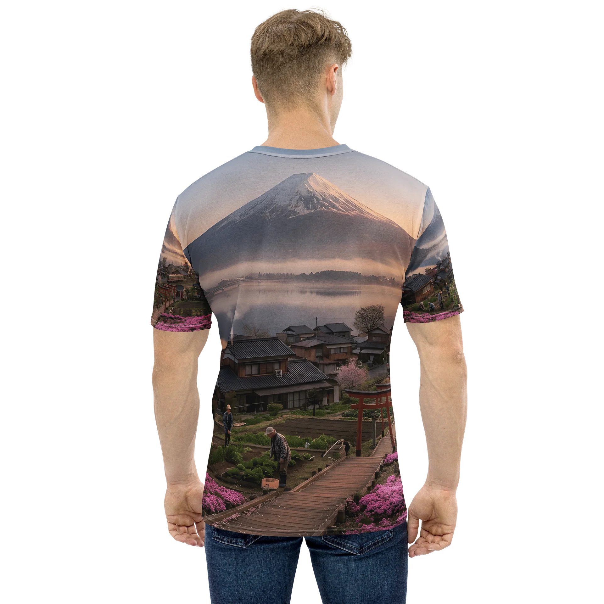 Mount Fuji Village Pink Moss Men’s Crew Neck T-Shirt product image (4)