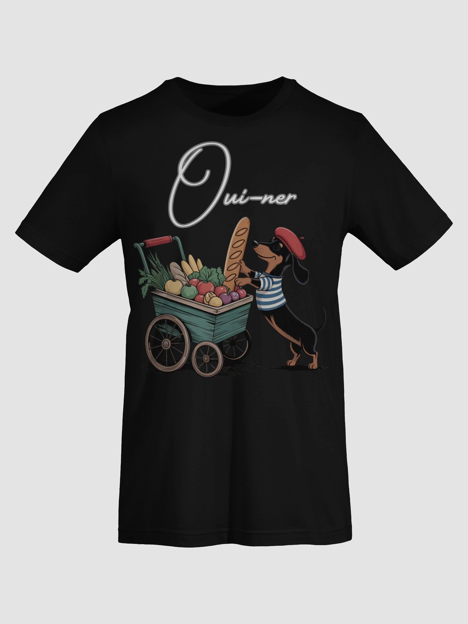 Oui-ner at the Market – Cute French Dachshund T-Shirt for Dog Lovers & Foodies product image (7)