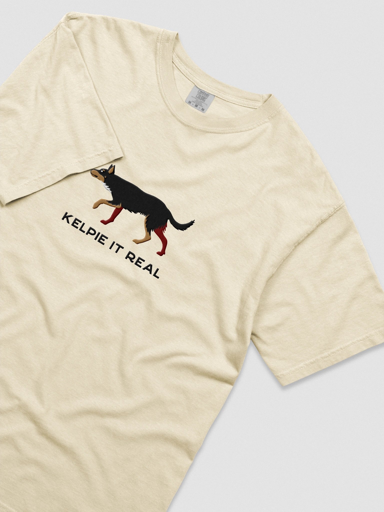Kelpie It Real T-Shirt(Embroidered) of an Australian Kelpie(Black & Tan) product image (8)