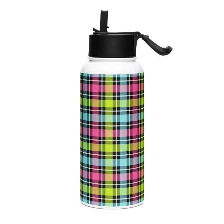 Neon Checkered Plaid Water Bottle product image (2)